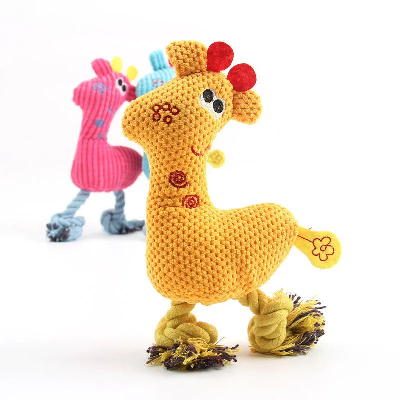 Blue plush deer dog toy with corn kernel texture and a squeaker, on a white background.