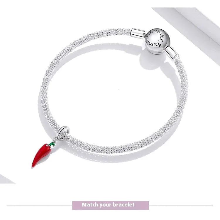 Korean style pepper pendant crafted from S925 sterling silver with leaf detailing in colour BSC461