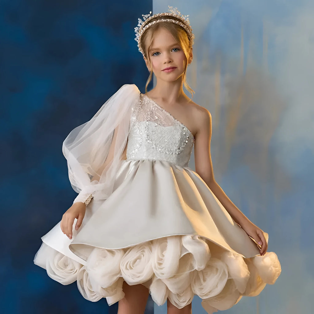Girls apricot sling princess dress in polyester blend, sizes 100cm to 150cm