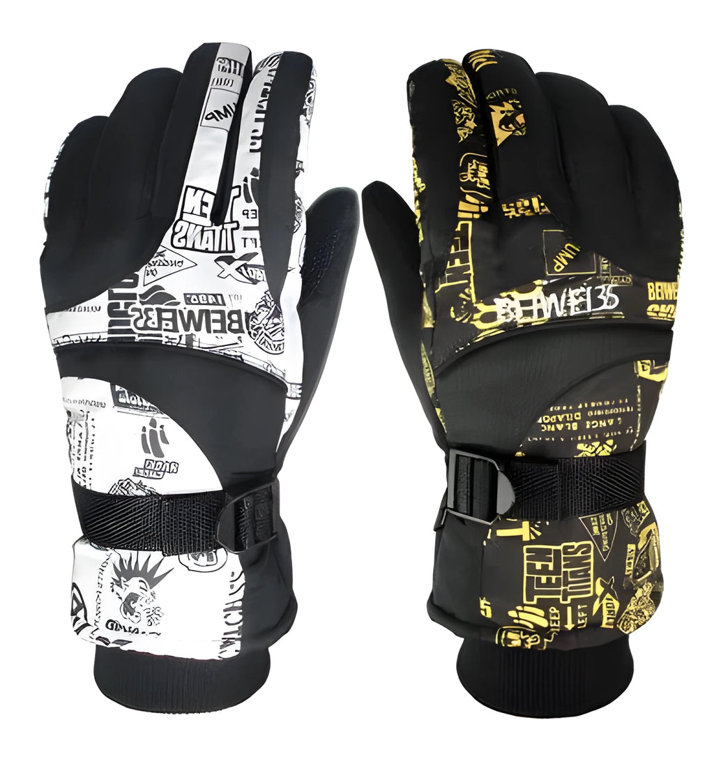 Men's winter ski gloves windproof breathable nylon black blue grey orange red white yellow