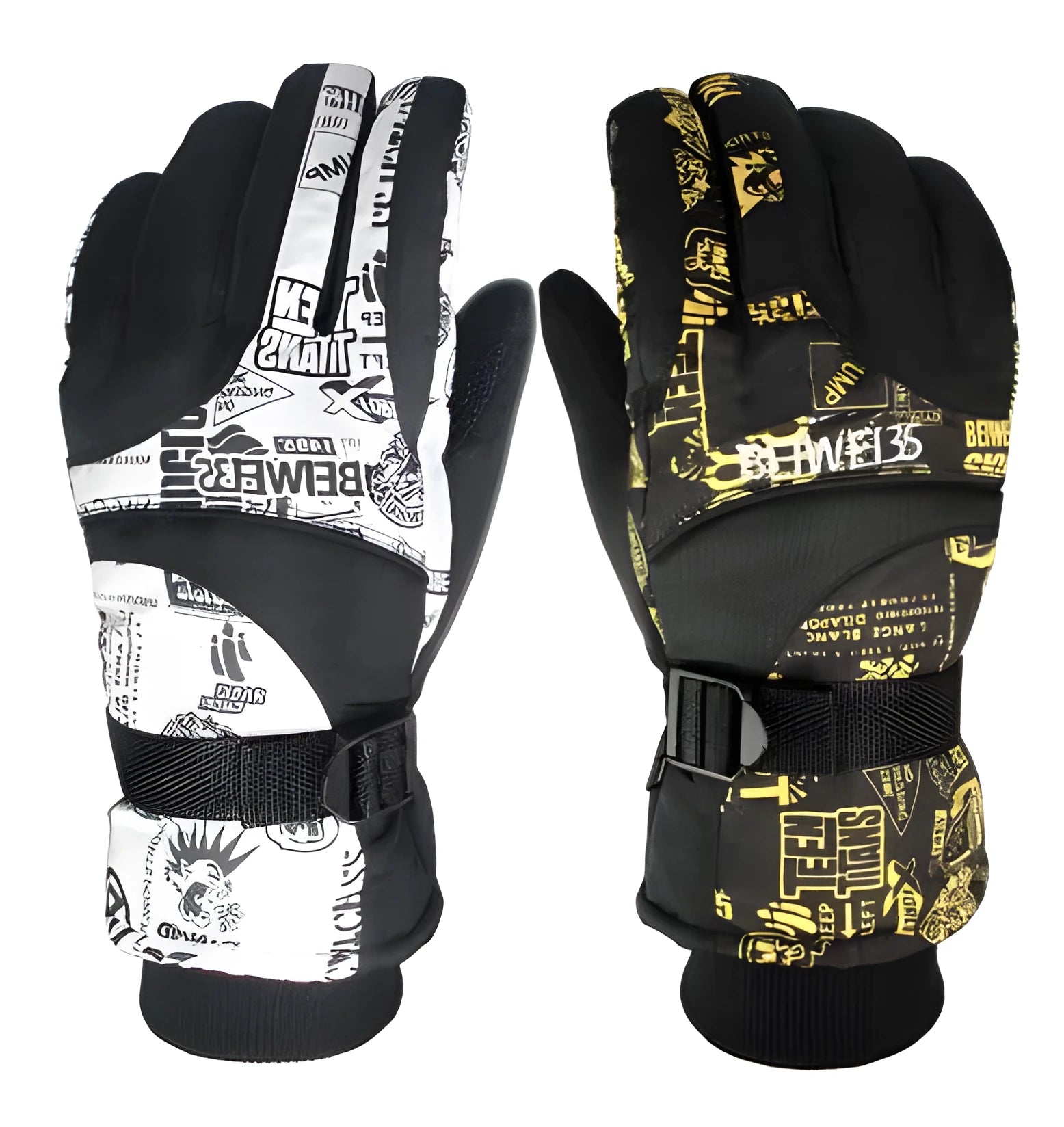 Men's winter ski gloves windproof breathable nylon black blue grey orange red white yellow
