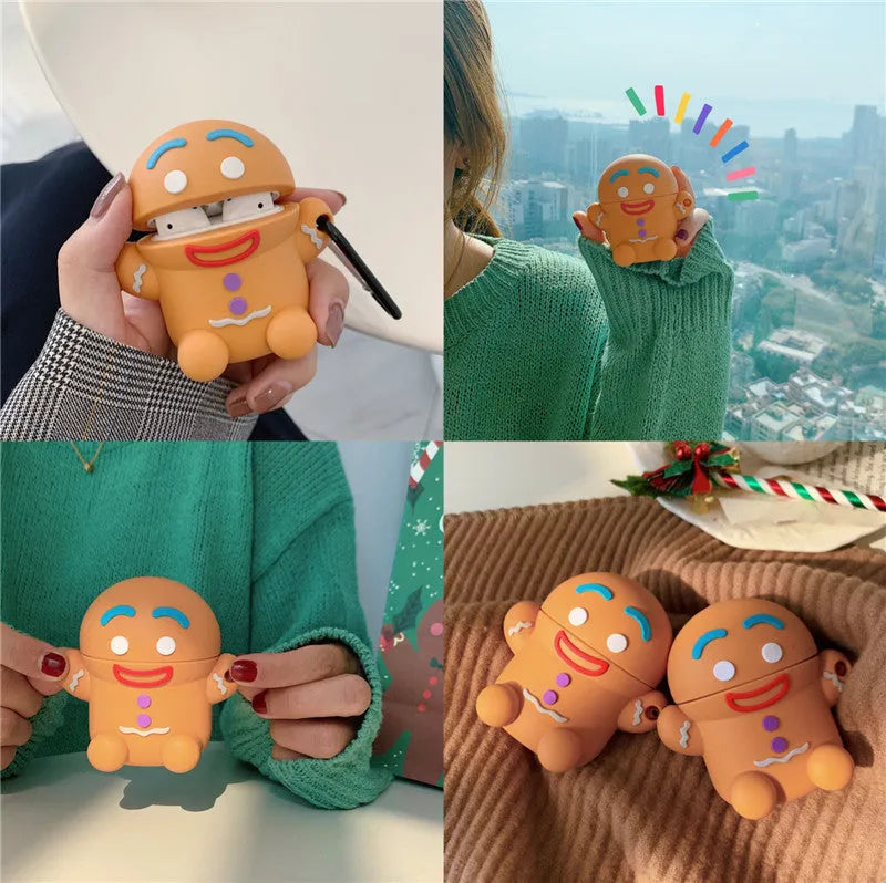 Thick gingerbread man silicone case for AirPods 1/2 with hook, cartoon style