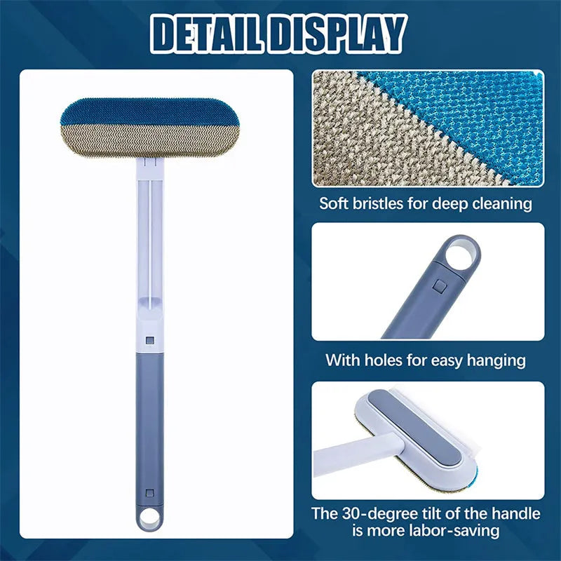 4-in-1 multifunctional cleaning brush with flannel head and extension handle for pet hair and screen cleaning