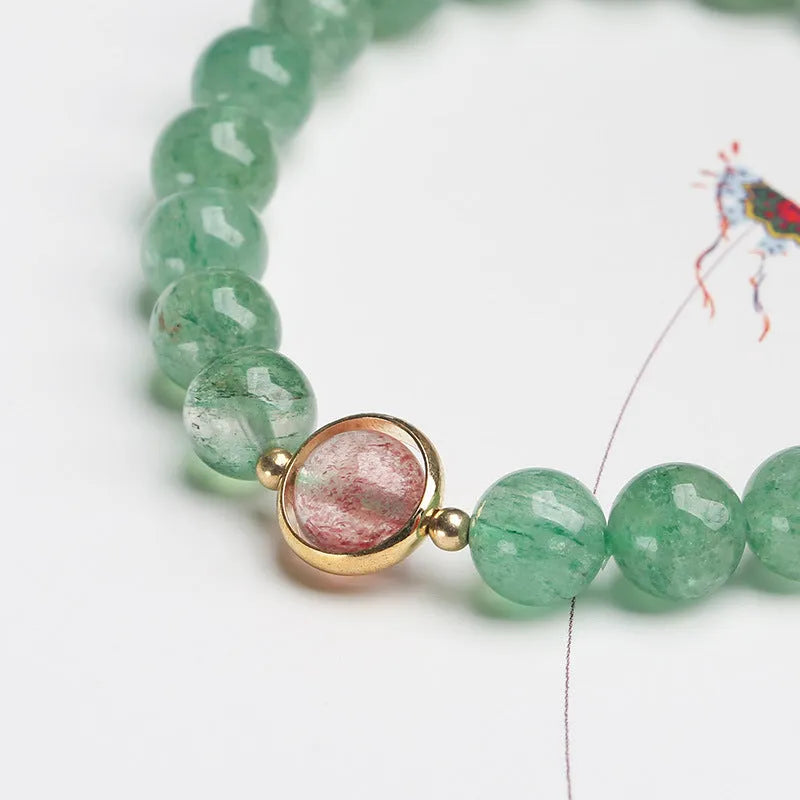 Green strawberry quartz Chinese style geometric bracelet hand-woven with 7.5mm stones