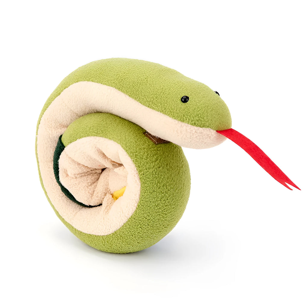 Snake snuffle toy for dogs, 85cm polar fleece slow feeder in snake shape on floor