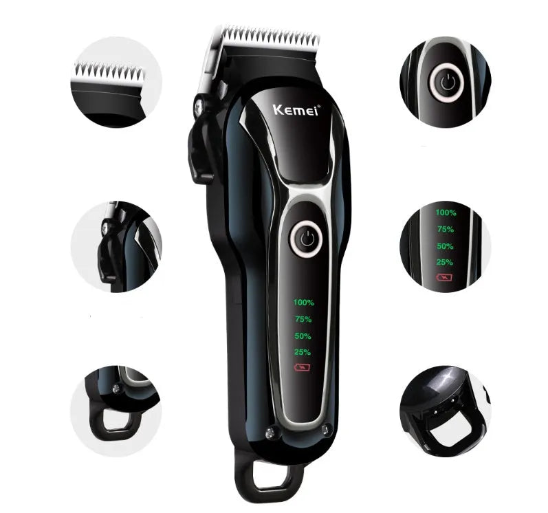 Black rechargeable pet shaver and clipper with 5W motor, patented mobile blade, and 120-minute runtime