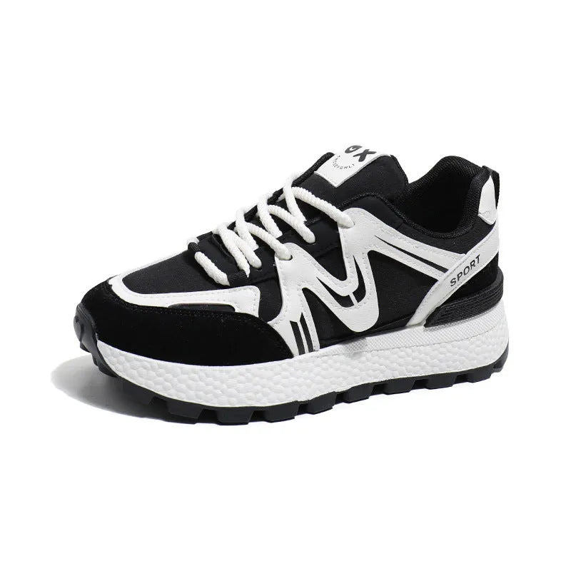 Women's flat-heel platform casual shoes in artificial PU with lace-up front