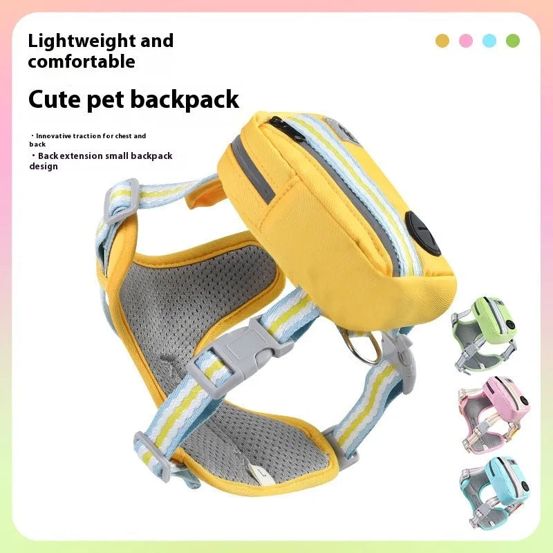 Pink explosion-proof anti-strangulation dog harness with buckle and 1.5m lead on a grassy background.