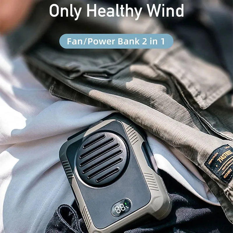 Green leafless waist hanging fan with USB charging port for outdoor sports cooling