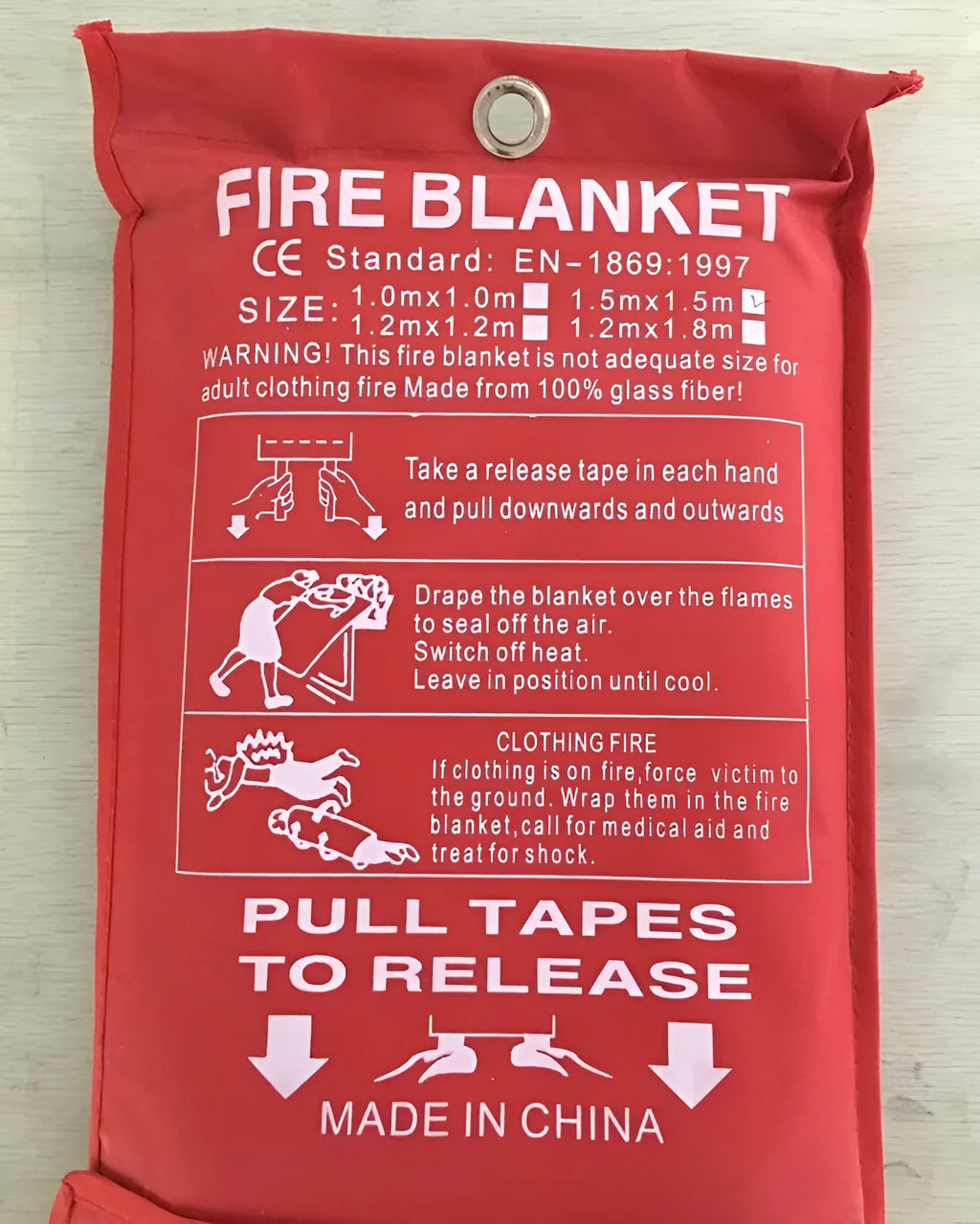 Fiberglass fire blanket 0.43mm thick flame retardant emergency safety cover in multiple sizes on white background