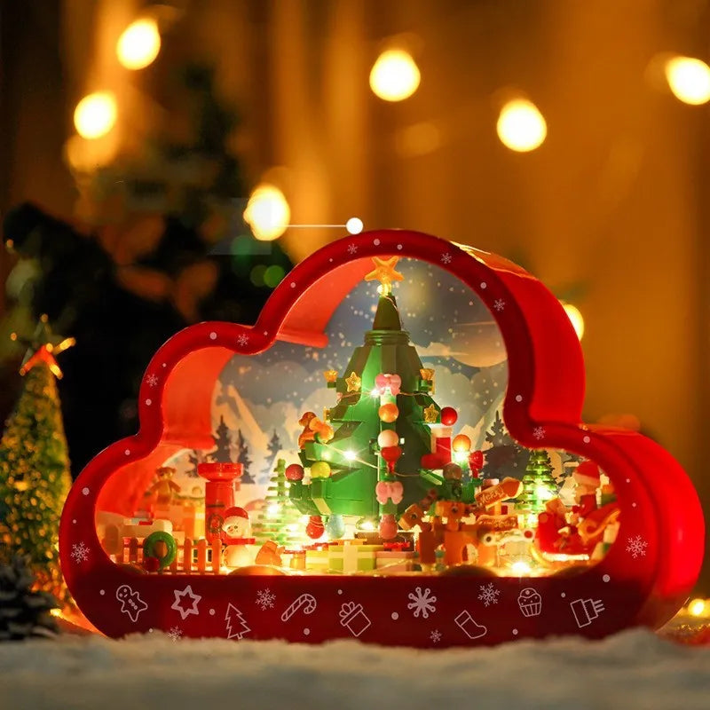 Assembled building block cloud night lamp with decorative mirror frame and LED table light