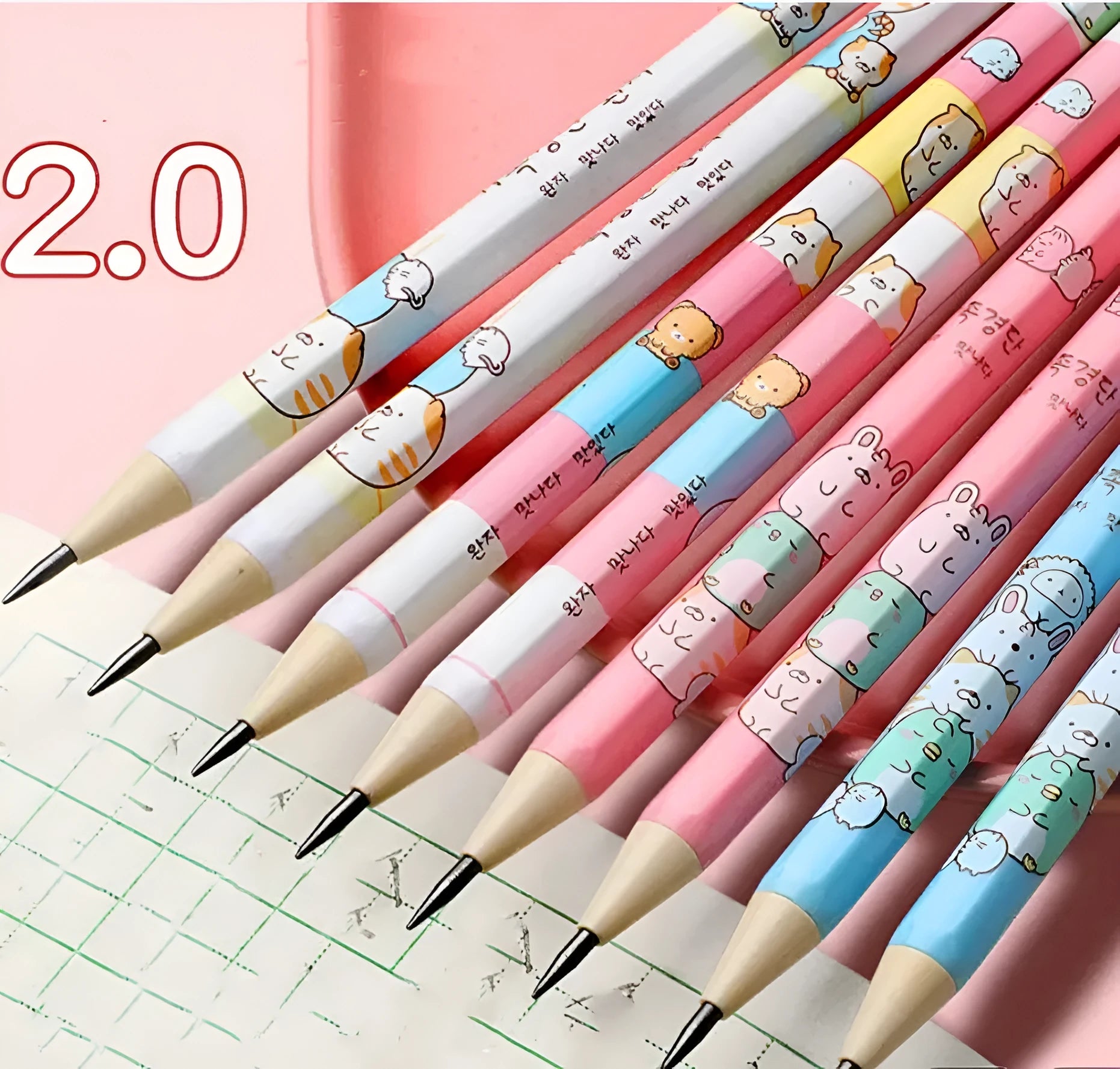 Children's cartoon style mechanical pencil with 2.0mm thick lead and replaceable core cylinders