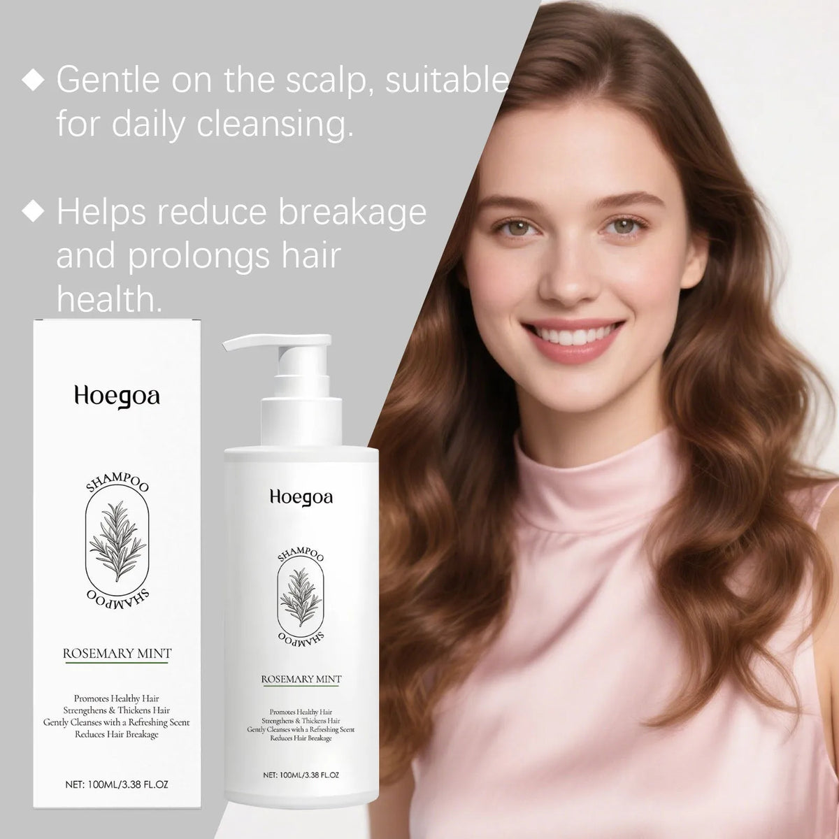 Rosemary Mint Shampoo 100ml bottle with aloe vera, tea root extract and decyl glucoside formula