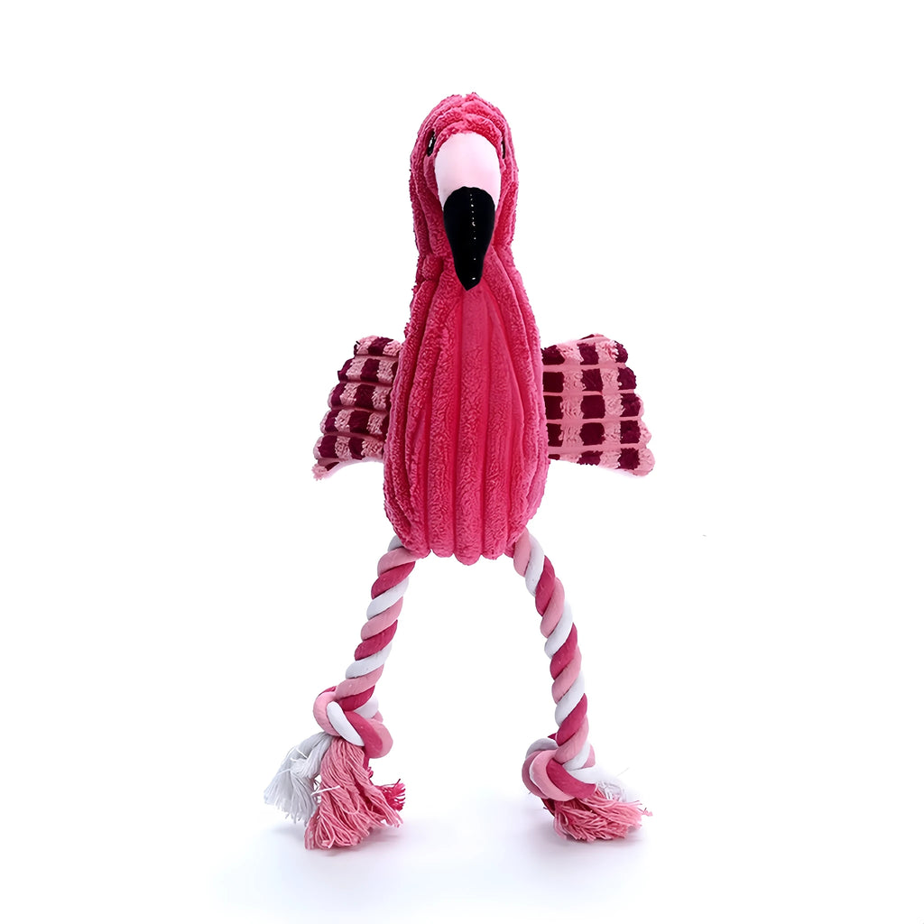 Pink animal-shaped corduroy dog toy with squeaker for small and large dogs