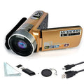 Black or gold digital camera with 3.0 inch rotating LCD, HD 1080P video, CMOS sensor, and USB 2.0