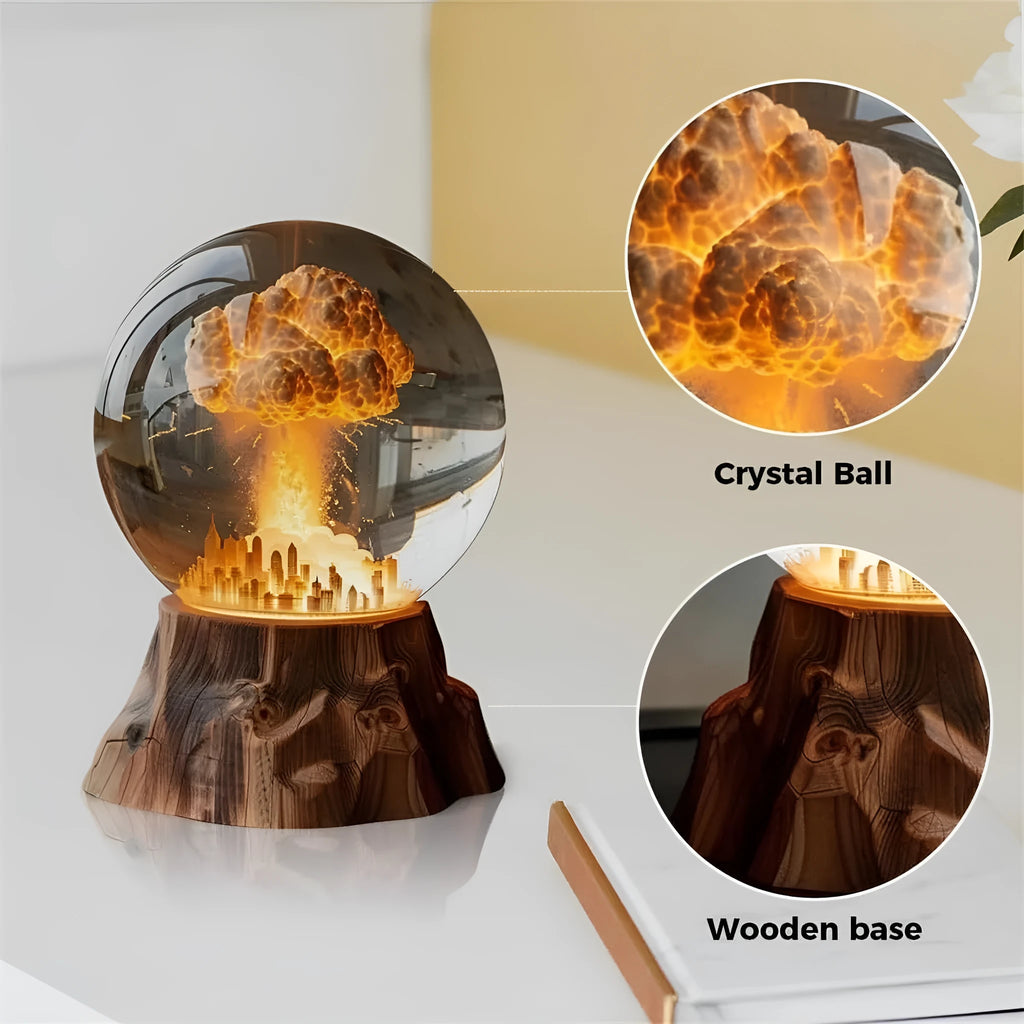 Atomic Bomb Explosion Lamp, 3D mushroom cloud LED night light in hand-painted resin, 15 x 8cm