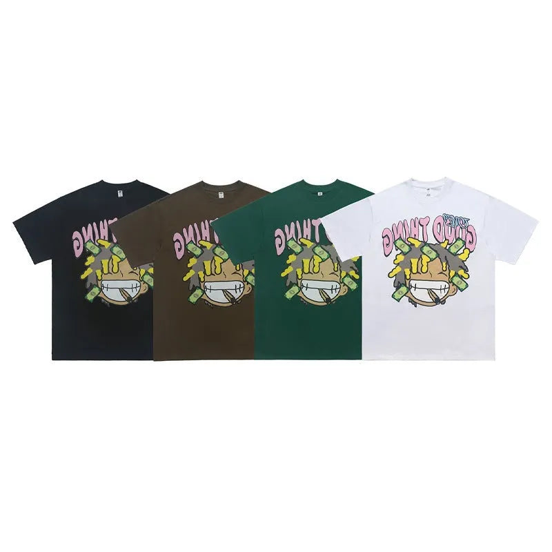 Men's pure cotton short sleeve t-shirt in white with cartoon print and loose fit