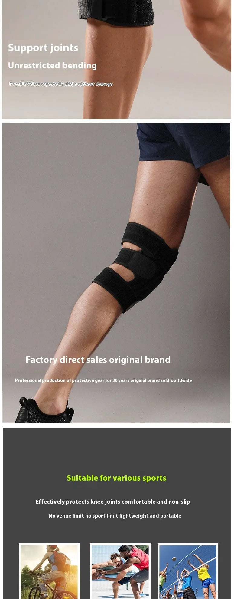 Black silicone non-slip knee pad for outdoor sports, average size, single pack