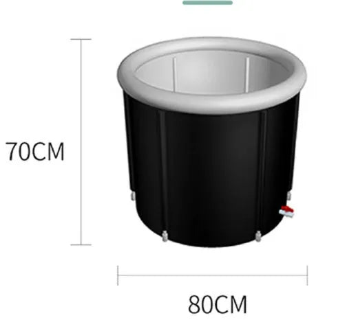 Black PVC inflatable ice bath tub with weather lid and accessories