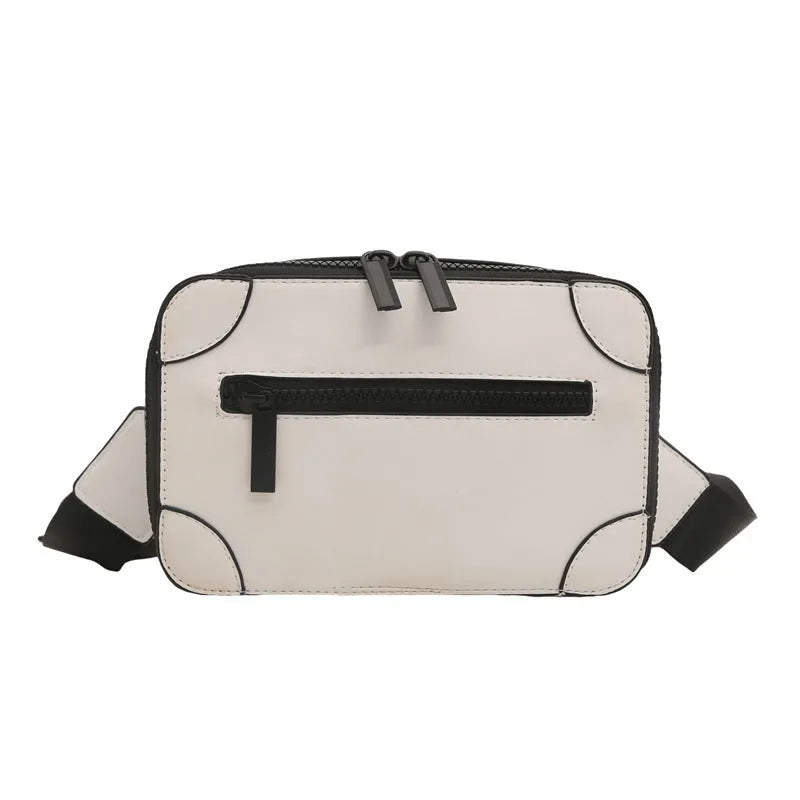 Small square black women's crossbody bag with single strap and external pockets
