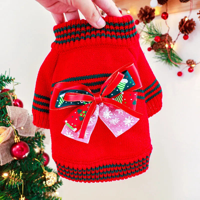 Red and green festive dog Christmas jumper sweater for small and large breeds.