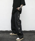 Straight loose cotton jeans for women, medium low waist, zip fly, in black and light blue, sizes M L XL