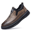 Men's solid colour leather casual shoes with round toe design in black or brown options