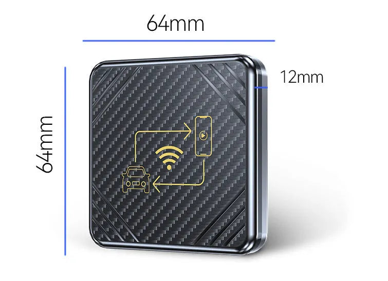 Wireless CarPlay and Android Auto smart box in gold or white ABS plastic housing with USB connector