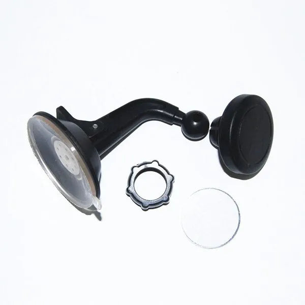 Classic black magnetic car phone holder mounted on a car dashboard, showing 360-degree rotation.