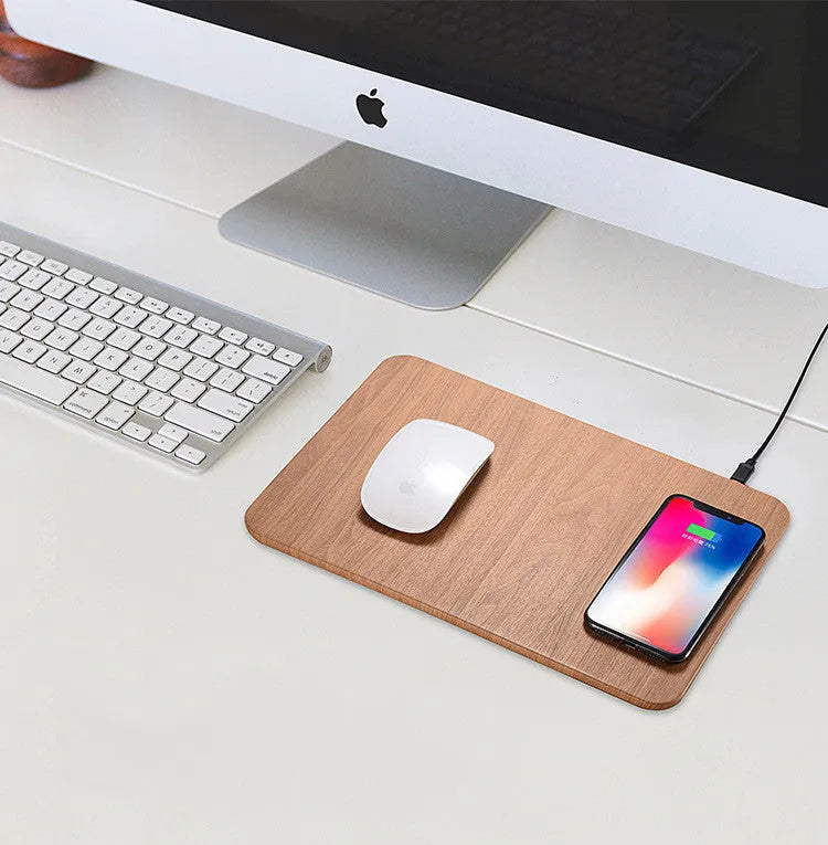 Wooden wireless charger in Black or Brown, ABS and PU leather, Qi 1.1, 5W or 10W