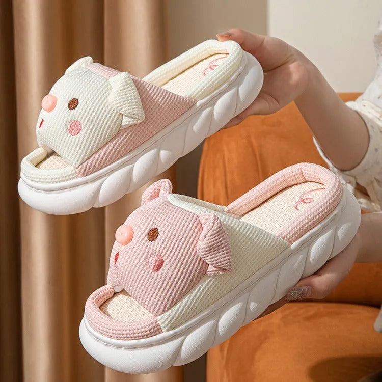 Open toe linen flip flop slippers for couples in four colours with PVC soles