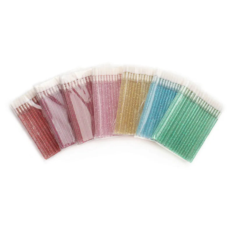 Crystal rod lip brush with man-made fibre bristles, 9cm total length, red colour, on white background