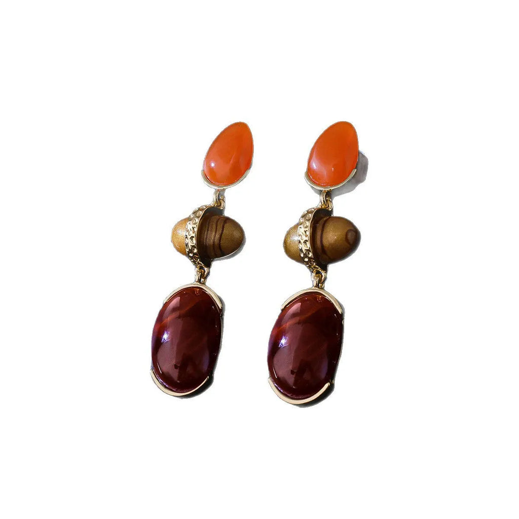 Colourful geometric alloy ear studs with 7.2cm irregular ellipse drops and electroplated retro court finish