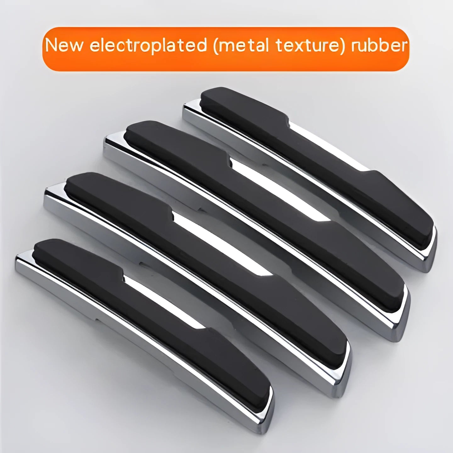 Four black plastic silicone car door bumper strips for side edge protection, each measuring 9.5 by 2 cm.