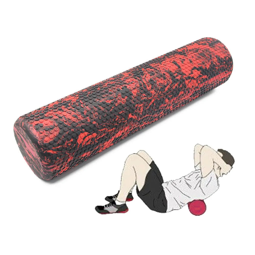 60cm EVA foam massage roller in red and black for muscle recovery