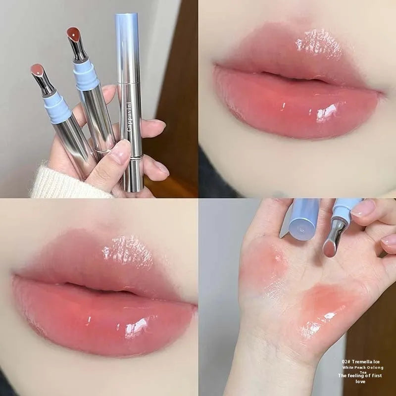 Mirror water light lip gloss lipstick in six sheer colours with 12.9 cm silver case