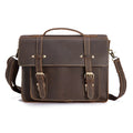 Men's dark brown coffee crazy horseskin leather shoulder bag messenger bag handbag 36cm length