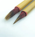 Red hair Chinese calligraphy brush with wooden holder showing 0.5cm caliber and 1.6cm peak measurements