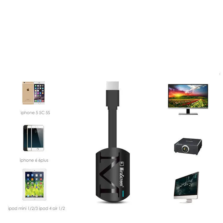 Black smartphone TV HDMI dongle with USB connector for screen mirroring to televisions