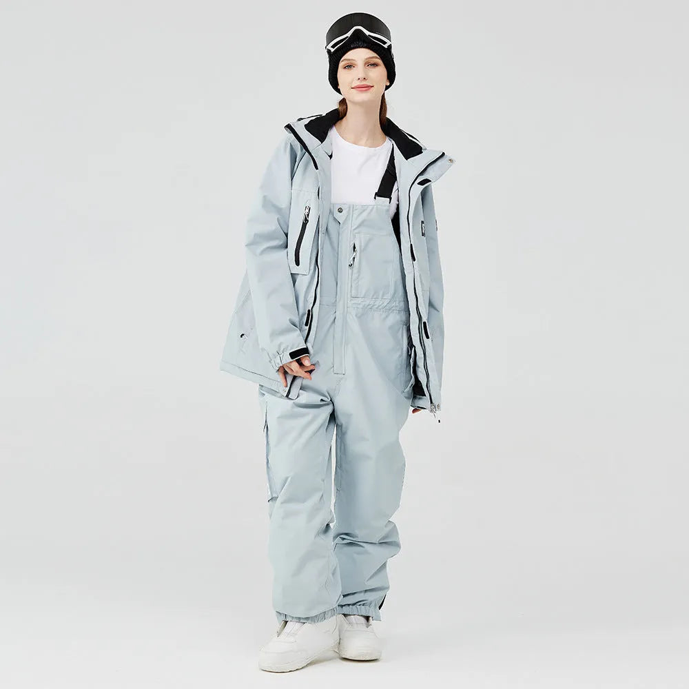 Unisex double board ski suit in blue and black colour combination for winter sports