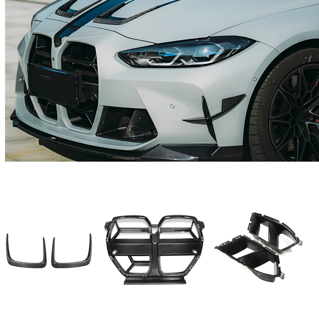 Dry carbon fibre front bumper grille with 3K weave for BMW M3 M4 G80 G82 models
