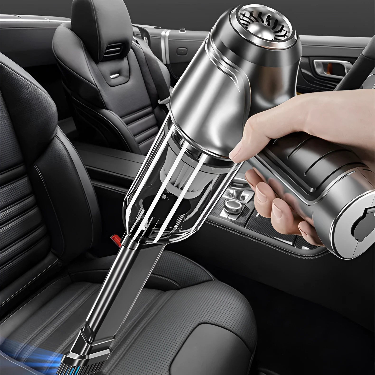 Handheld brushless motor vehicle vacuum cleaner with suction nozzles and charging cable