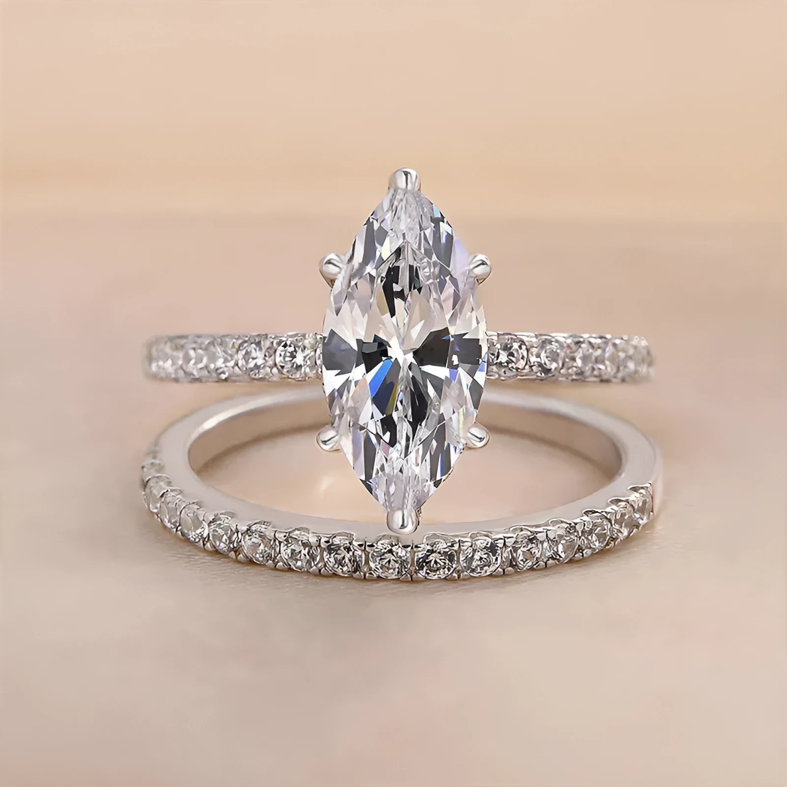 Shiny couple rings with geometric zircon inlay on copper base T0092 white gold colour