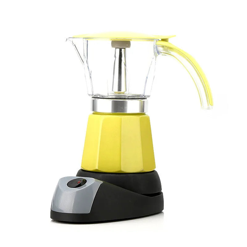 Octagonal electric aluminium Moka pot coffee maker in silver colour with EU plug