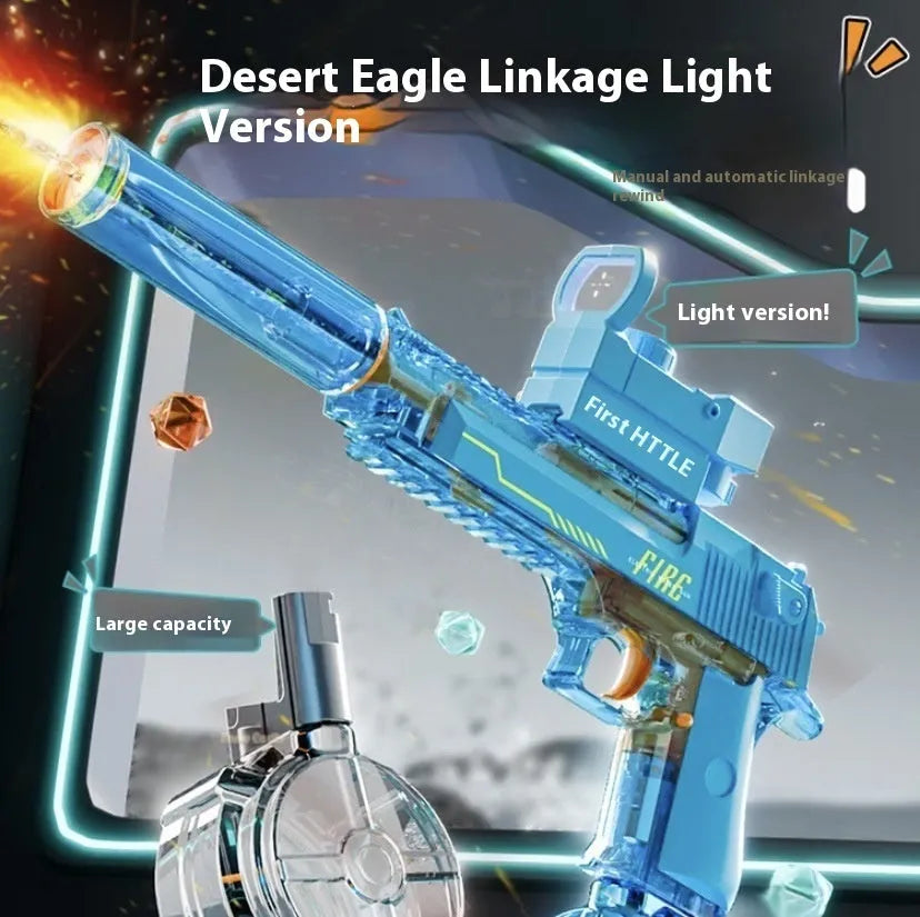 Electric water gun with fire light effect in blue, plastic water toy for teenagers