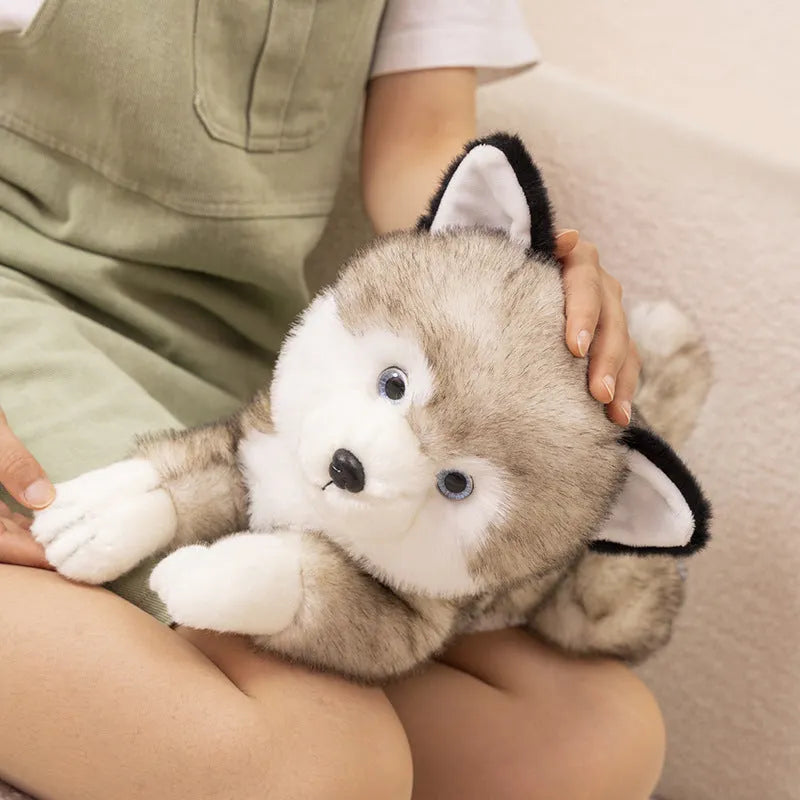 Plush simulation Shiba Inu doll in brown lying posture, 35cm height, super soft short plush fabric