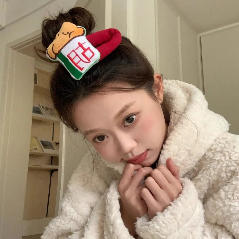 Cartoon doll sponge bang hairpin with retro New Year mahjong Chinese character design