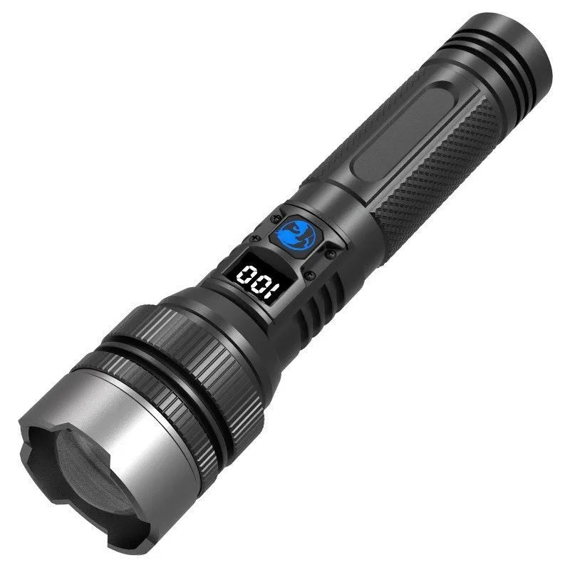 White laser digital display worklight flashlight with LCD screen and 1800mAh battery, portable PVC body