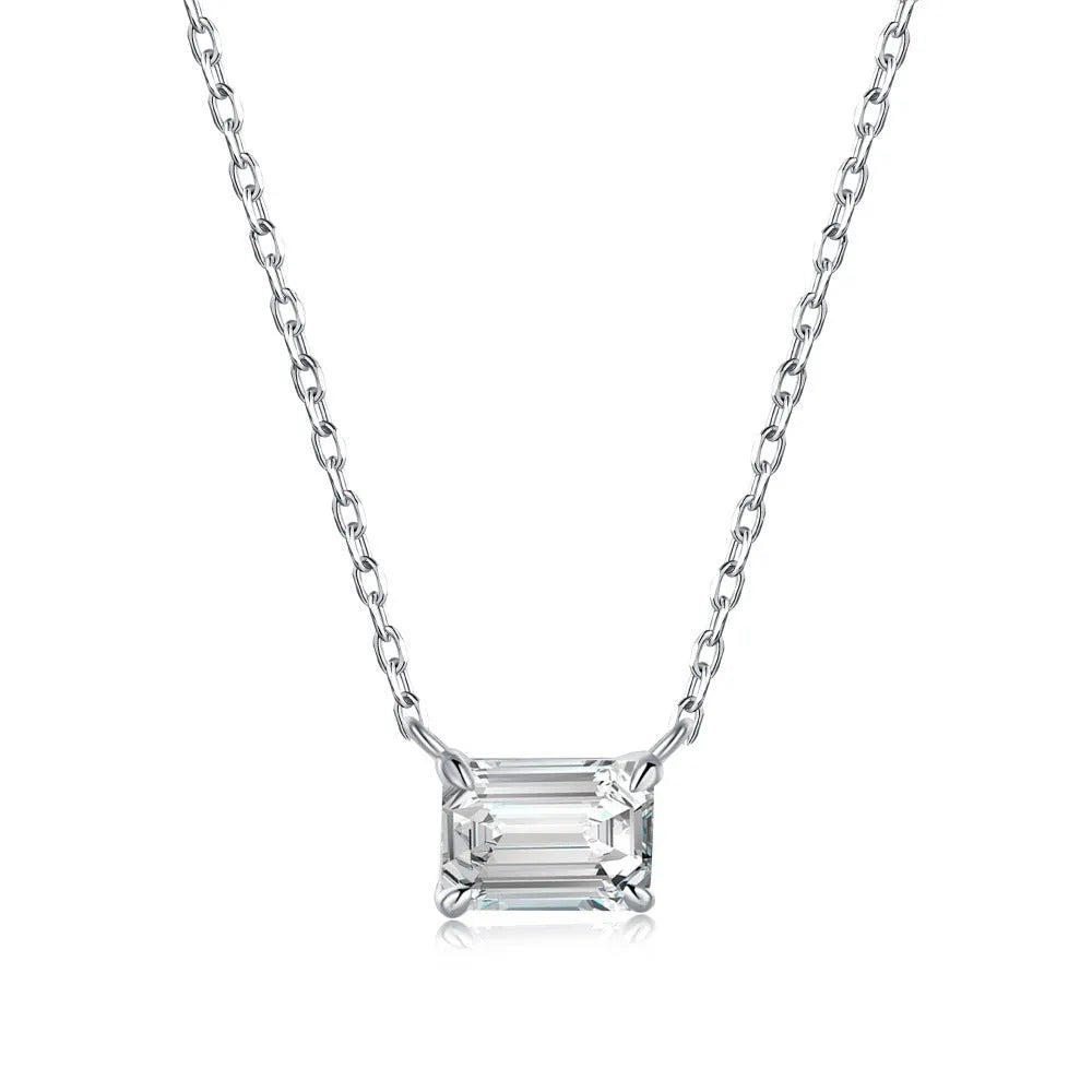 925 silver four-claw square ladies clavicle chain electroplated finish platinum white diamond colour