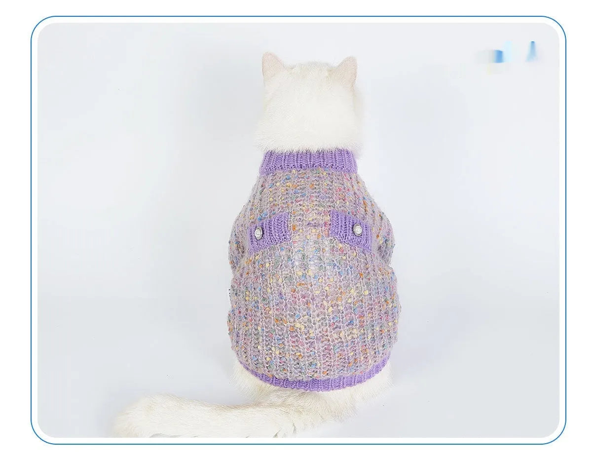 Purple dog cardigan sweater for small dogs in XL and XXL sizes with front opening
